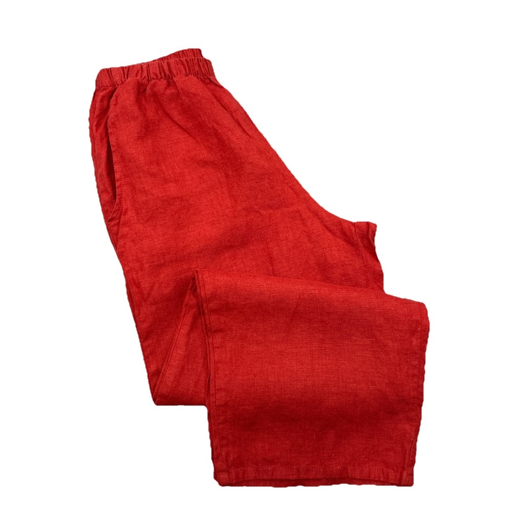 Flax linen pants women's P 4-6 rust orange pull on lagenlook coastal beach NWOT